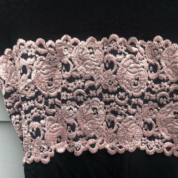 Vintage Black Sheer Mesh Camisole Wide Pink Lace Band Under Layer Garment - Picture 3 of 6